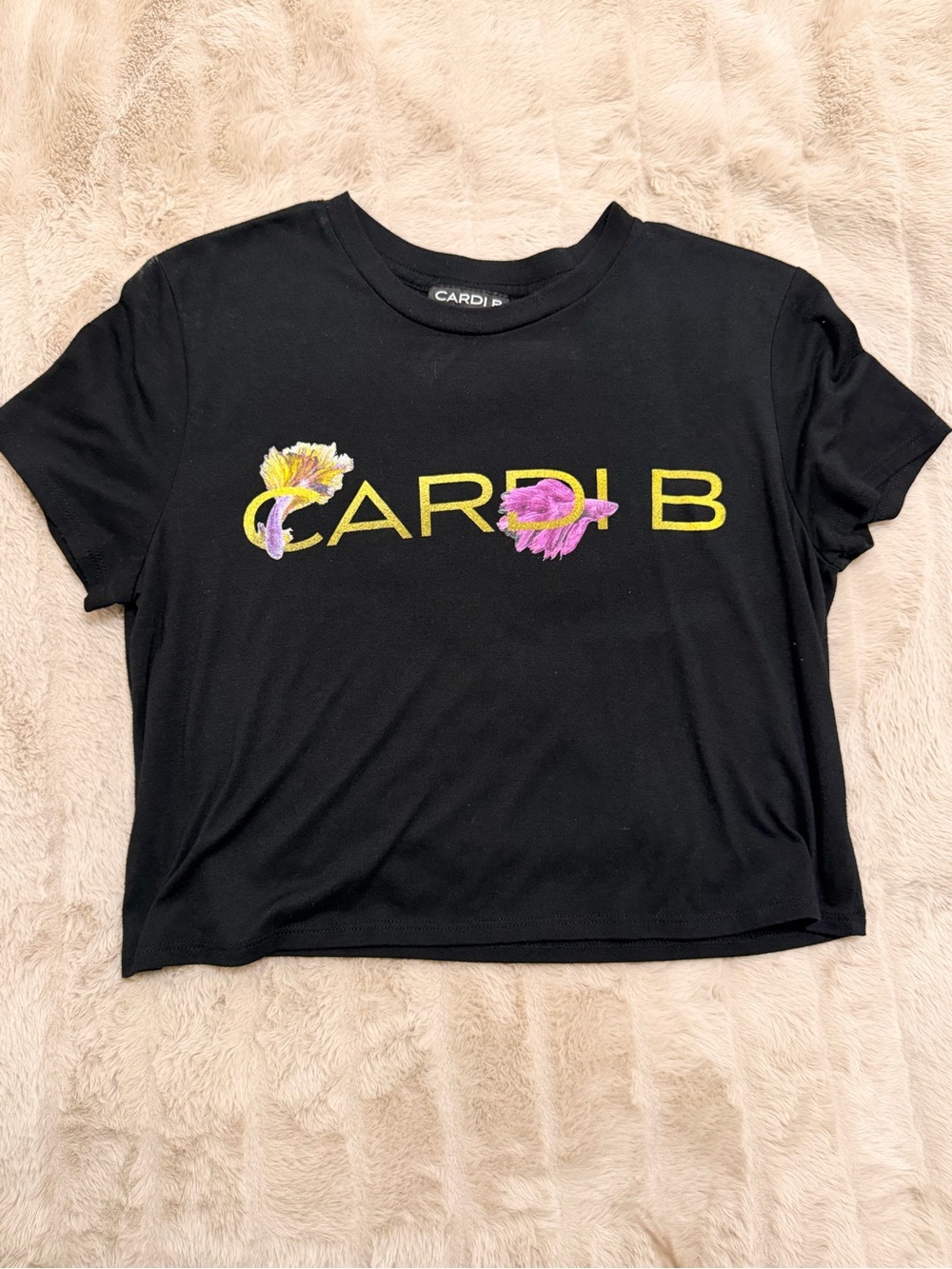 Cardi B Black Floral Logo Crop Tee